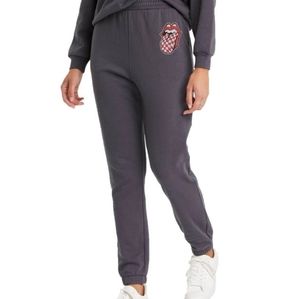 Women's The Rolling Stones Checkered Logo Graphic Jogger Pants Medium Gray